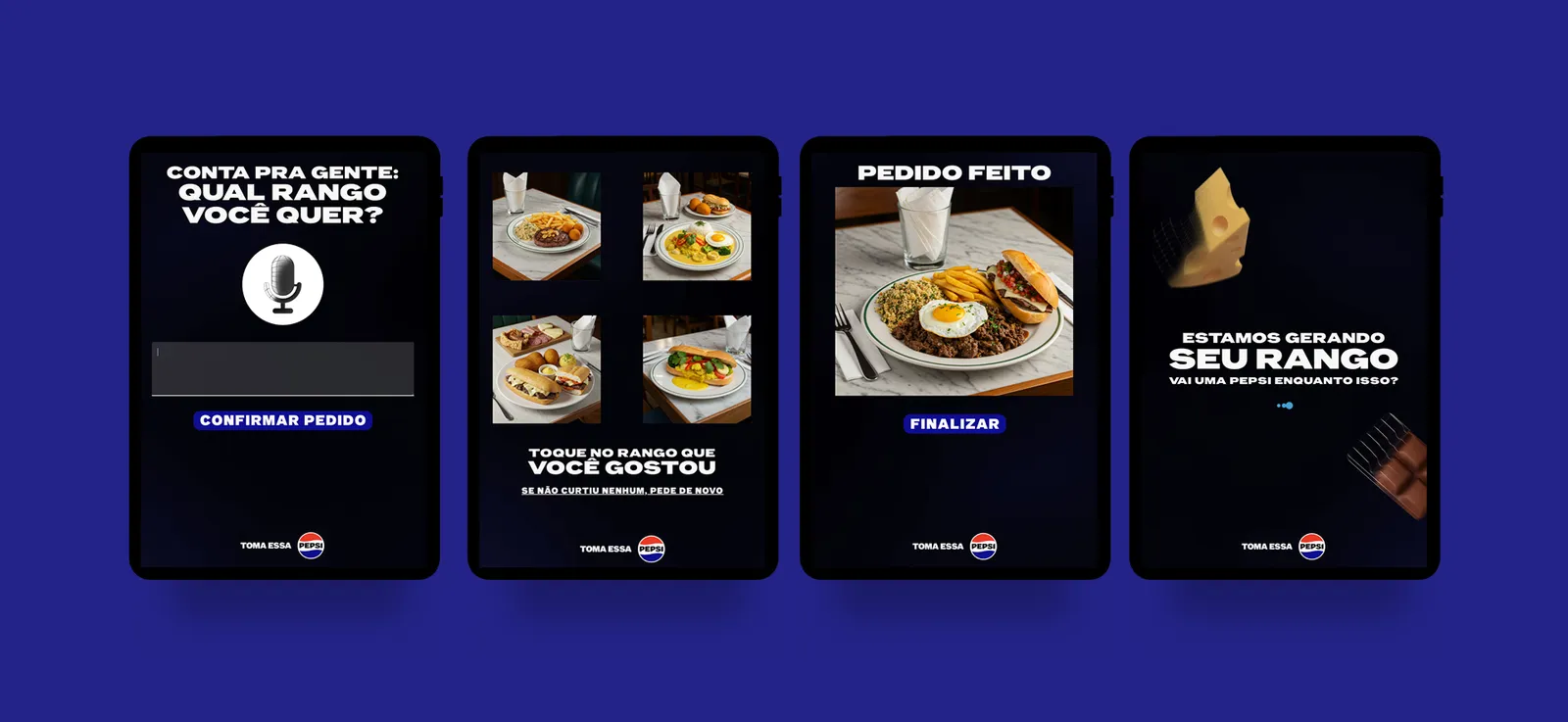 Grade de pratos gerados por Inteligência Artificial no estilo do restaurante Pirajá