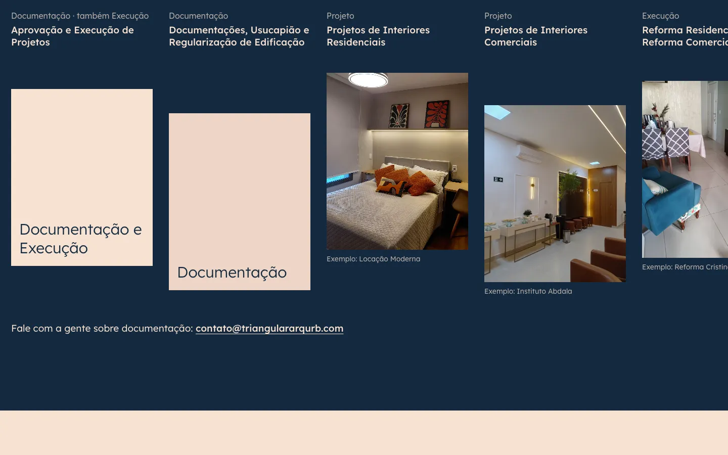 Seção de serviços da Triangular: documentação, projetos de interiores e reformas